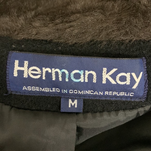 Womens Vintage Herman Kay Wool Black Coat W Brown Fur Trim Size M - Picture 7 of 10